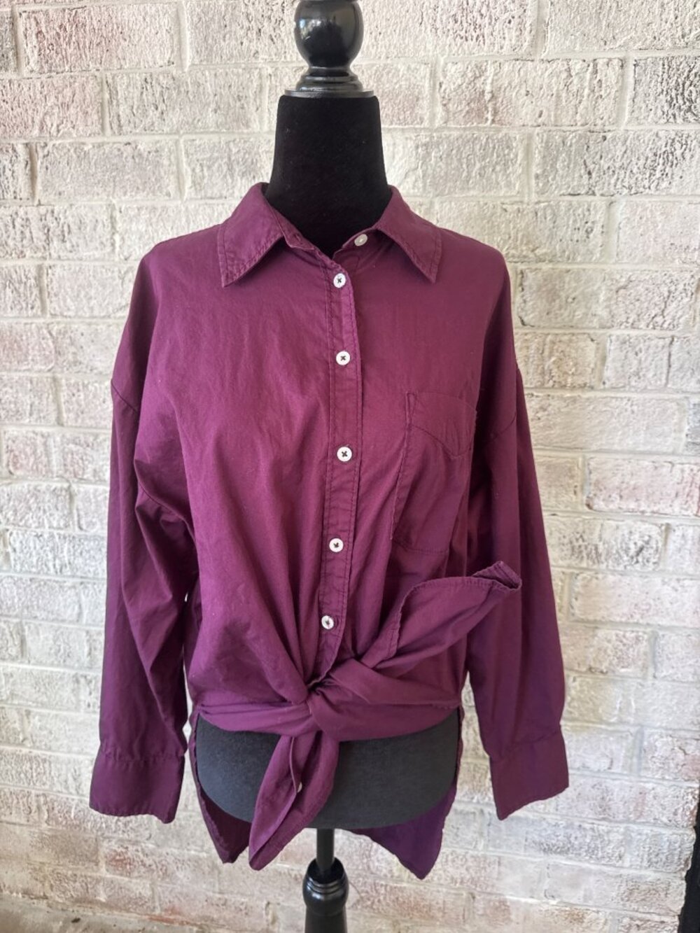 Maeve by Anthropologie button up Hi Lo blouse shirt small oversized in rich eggp